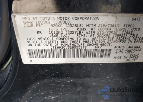 2002 Toyota Rav4 z USA, uszkodzony, nr VIN JTEHH20V526055378